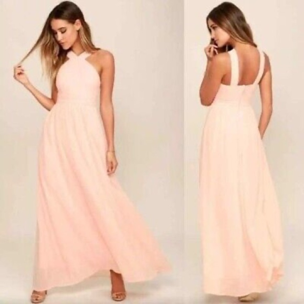 Lulu’s air of romance blush light pink maxi dress formal gown